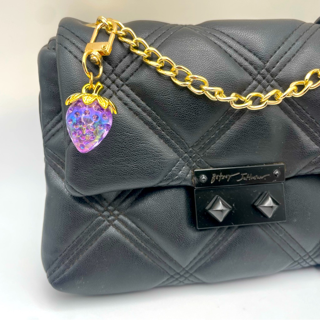 Purple Jeweled Strawberry  Bag Charm  Keychain Brand New